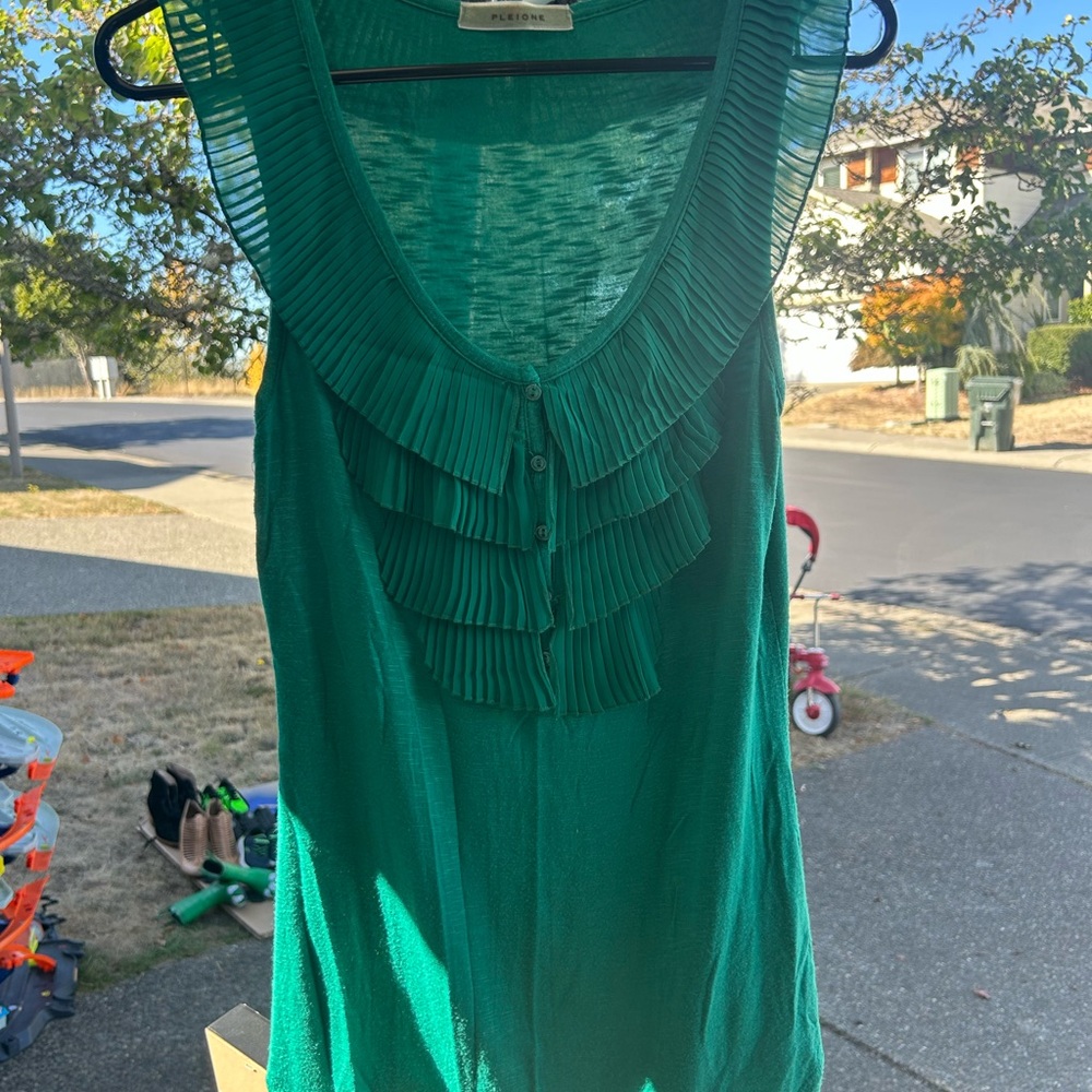 Pleione Green Pleated Tank Top